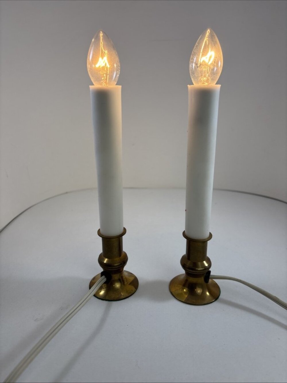 TWO Electric Window Candle LampsBrass Base Christmas Hanukkah Toggle Switch - Picture 1 of 3